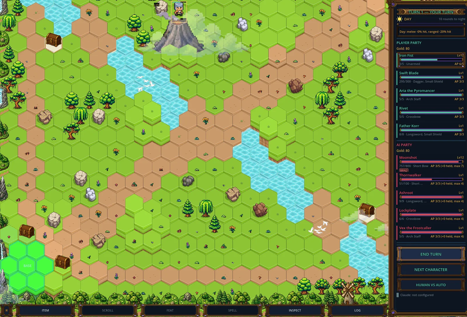 Pixel Tree Boss The Loom Warrior — turn-based 5v5 hex tactics